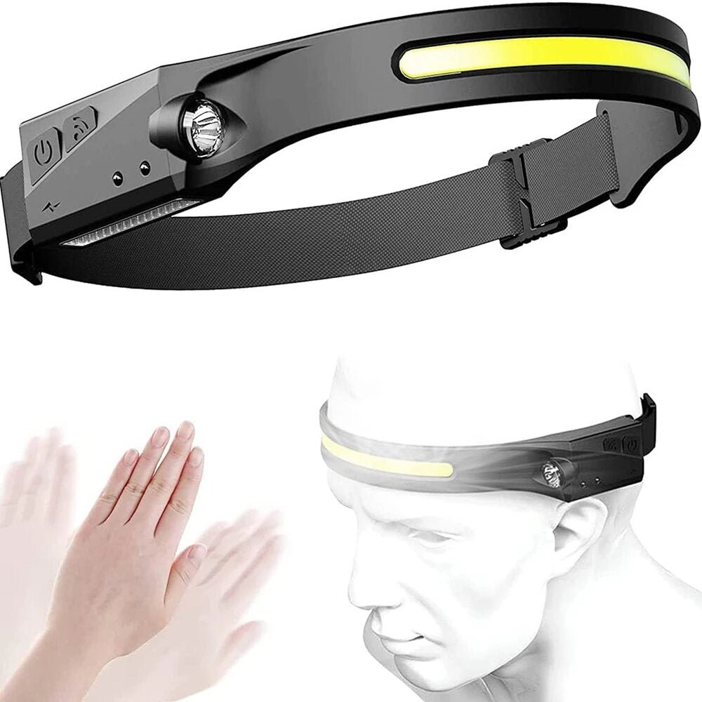 Wave Sensor 270 Wide Range 350LM LED Headlamp USB Rechargeable Head Torch COB Outdoor Cycling Adventure Fishing Flashlight Bike Headlamp