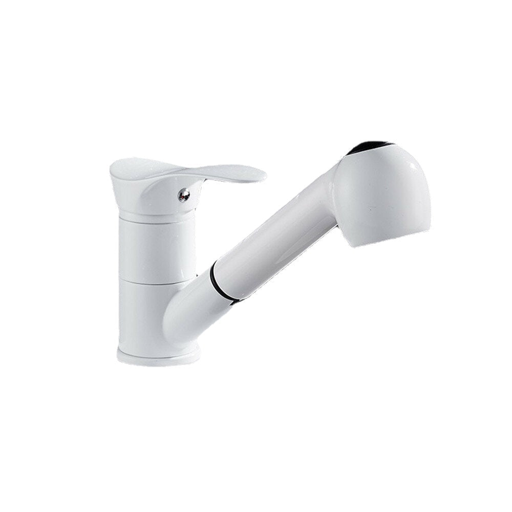 Pull Out Kitchen Faucet White Water-Saving Polished Basin Mixer Copper Hot and Cold Tap Vessel Vanity Sink
