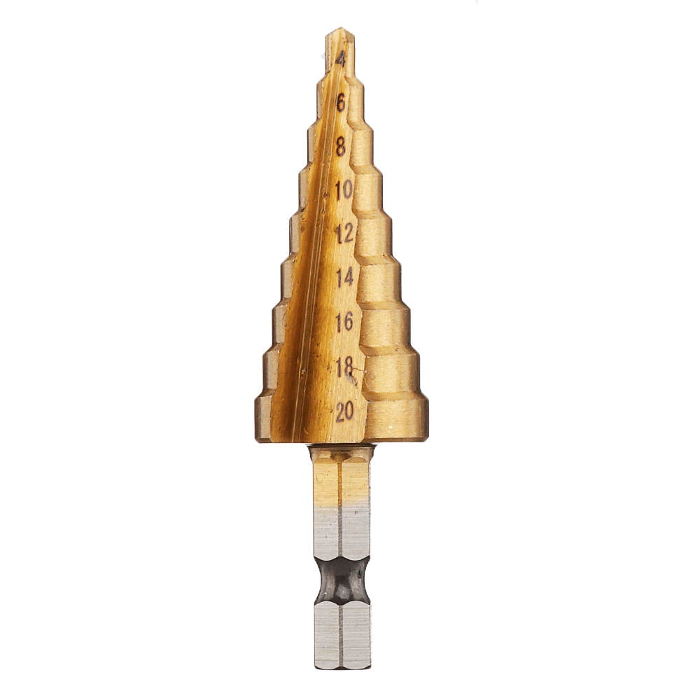 4pcs HSS Titanium Coated Step Drill Bit with Automatic Center Pin Punch 3-12/4-12/4-20mm Step Drill