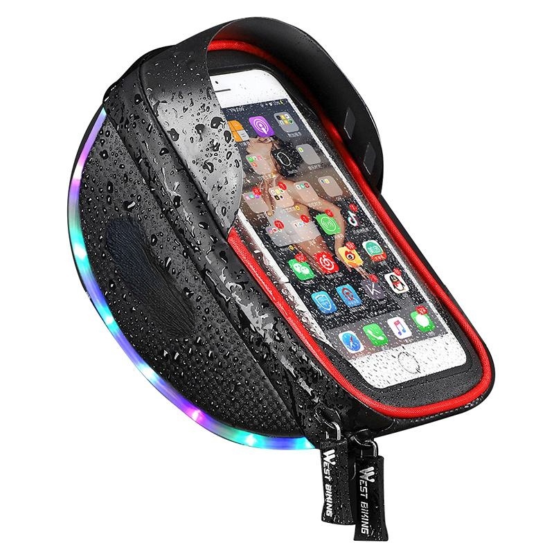 Bicycle Touch Screen Phone Bag with Colorful Lights Waterproof Outdoor