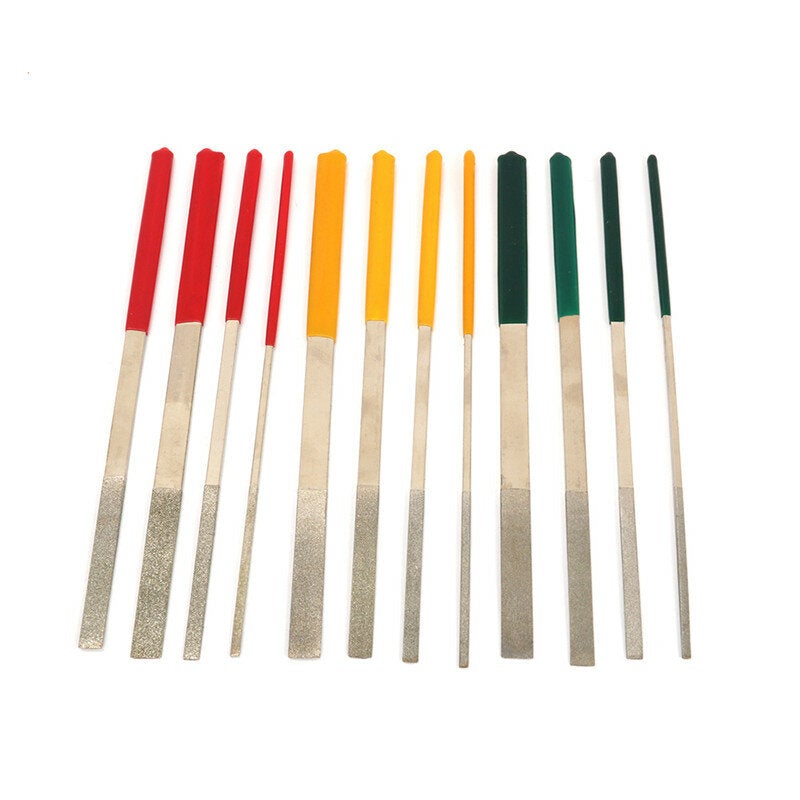 12Pcs 180mm Flat Files Diamond Alloy Oblique Rasp File Set For Jewelers Stone Polishing Repair Tools