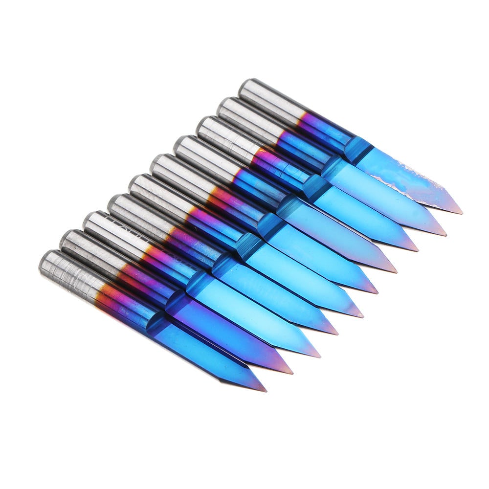 10pcs 0.1mm 0.2mm 40 Degree Engraving Bit Blue Nano Coated Carbide Flat Bottom PCB Engraving Bit CNC Router Tool