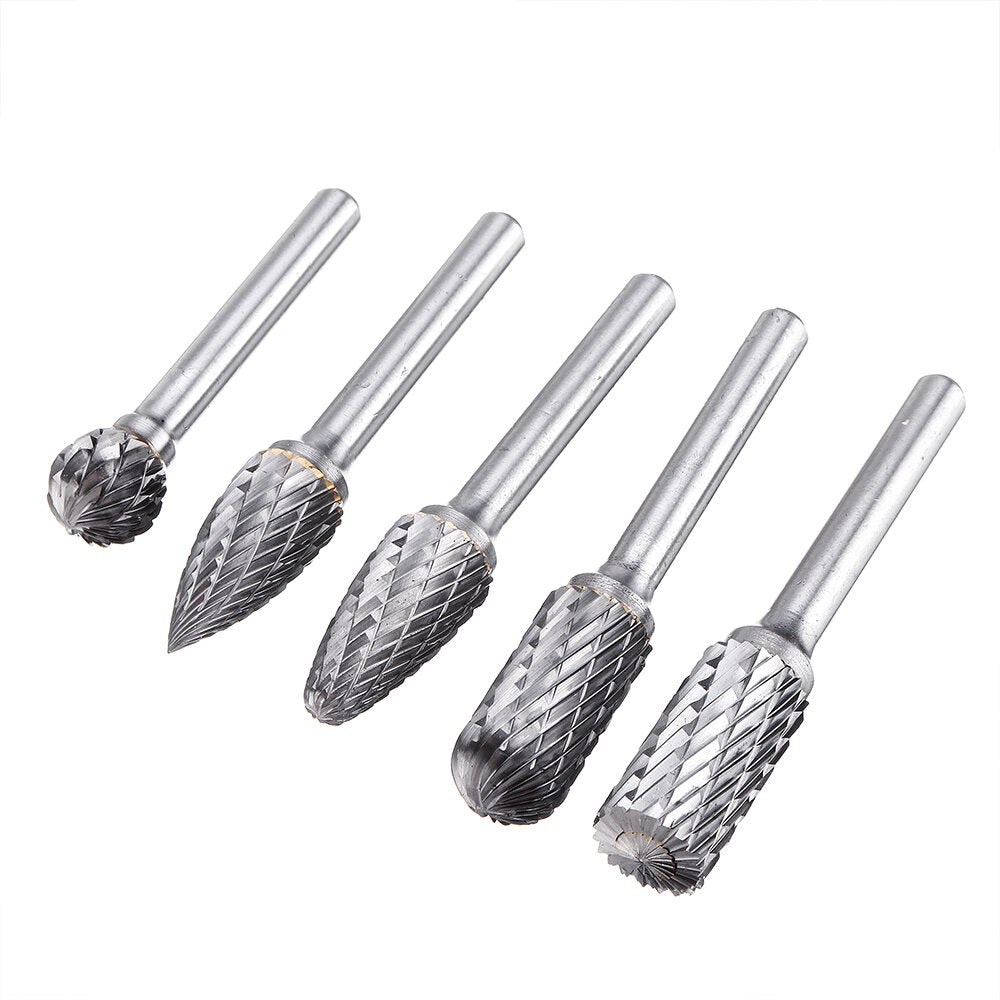5Pcs 6x12mm Carbide Burr Set with 6mm Shank Double Cut Solid Carbide Rotary Burr Set for Die Grinder Drill Metal Wood Carving Engraving
