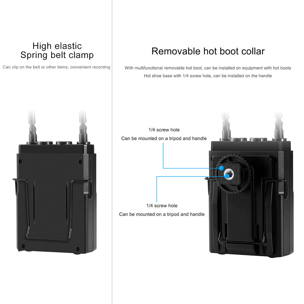 UHF Dual-Channel Wireless Microphone System 2 Transmitters 1 Receiver 50 Channels for Camera Phone