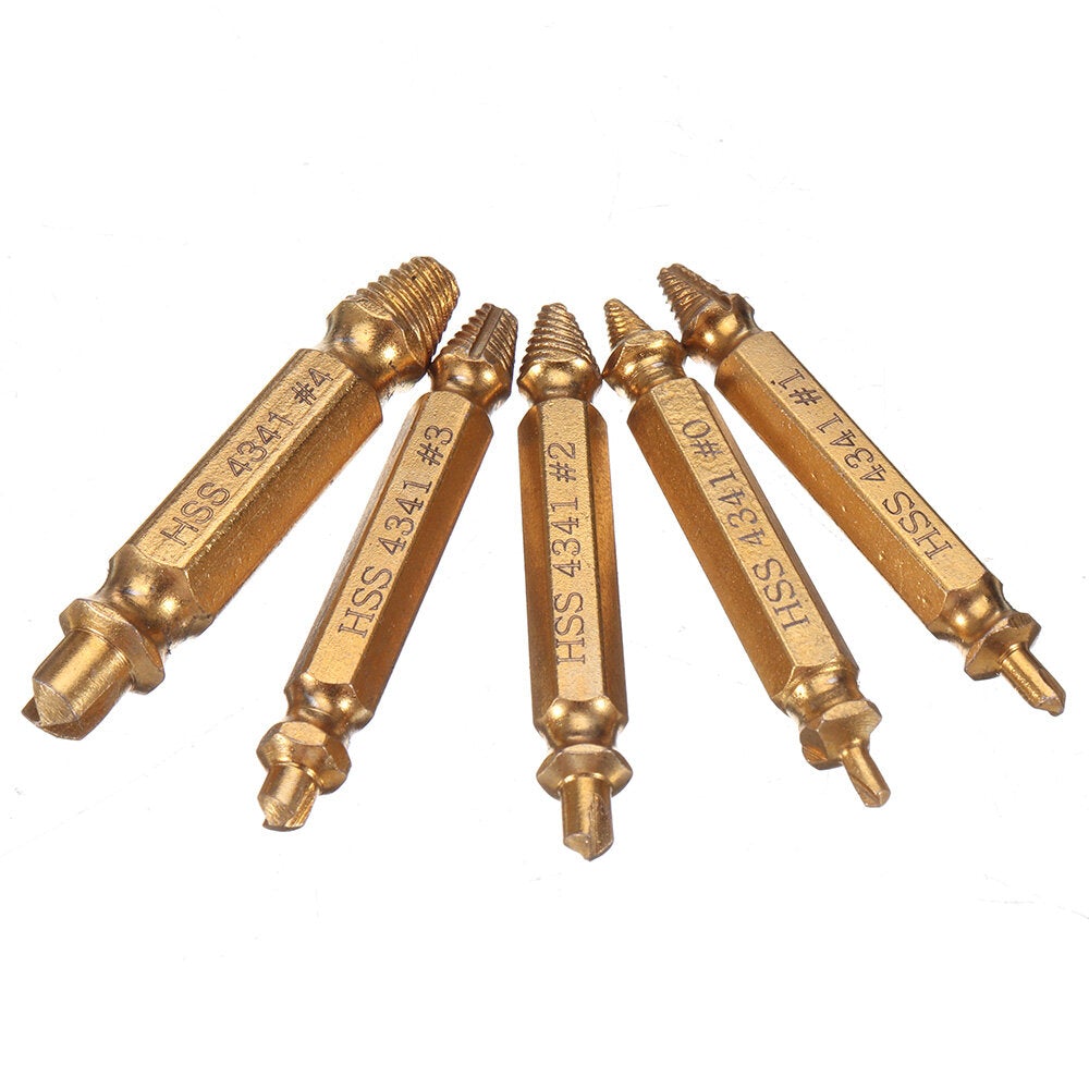 5Pcs Golden Damaged Screw Extractor Drill Bits Guide Set Broken Speed Out Stud Stripped Screw Remover Tool