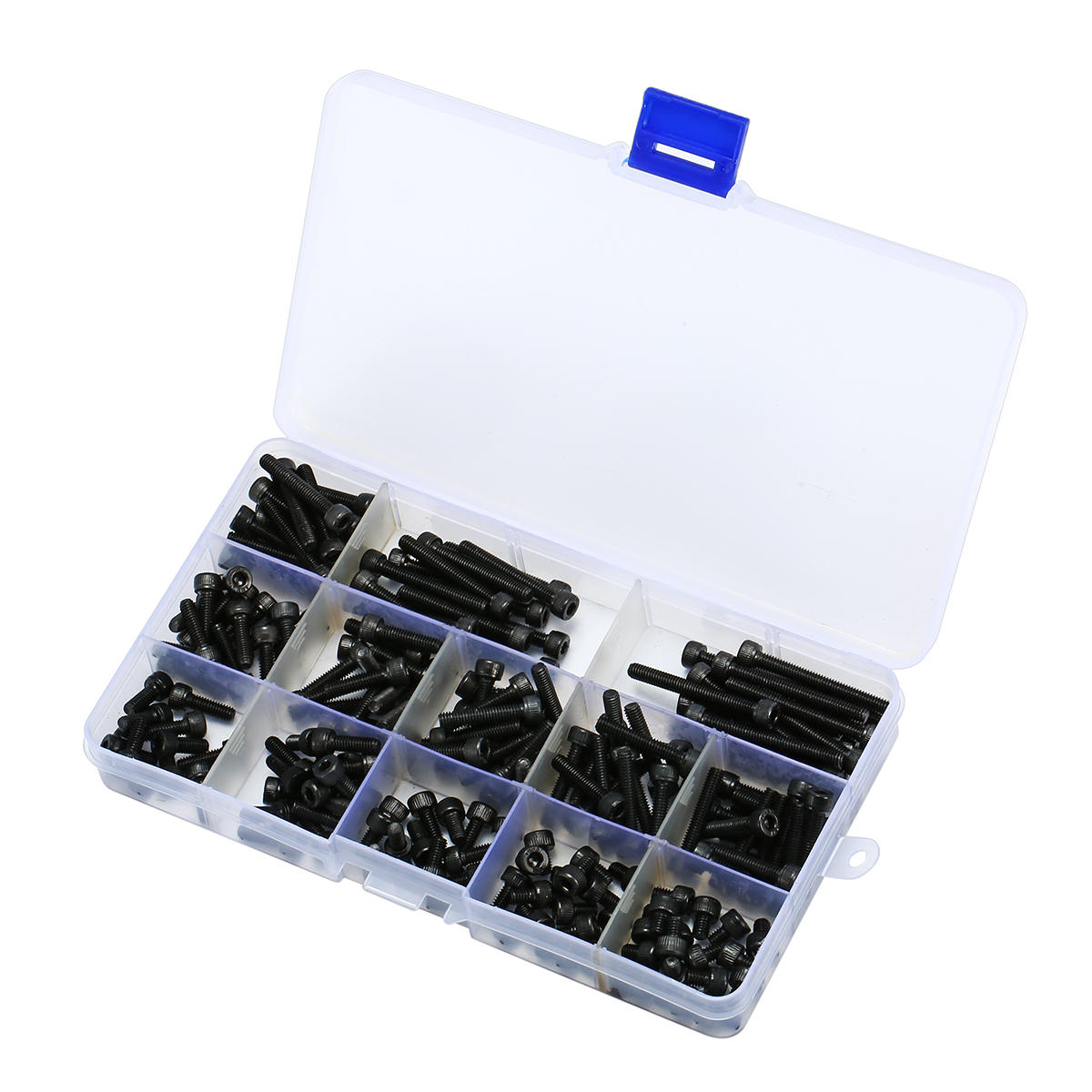 195Pcs M4 12.9 Grade Carbon Steel Hex Socket Cap Head Screw Bolts Assortment Set