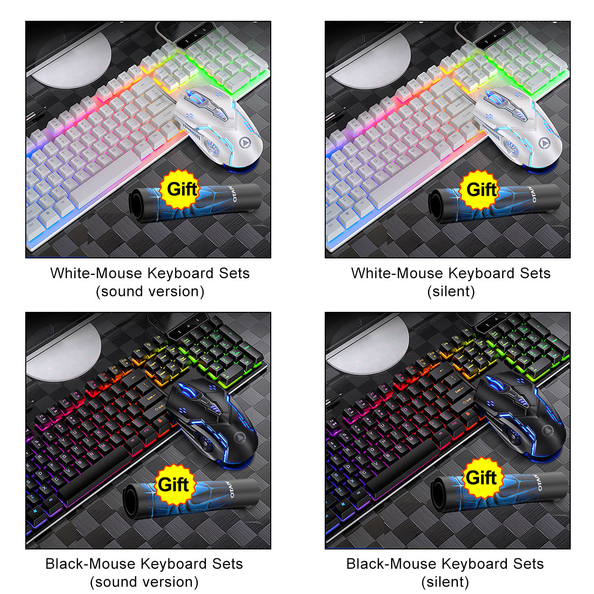 104 Keys USB Wired Gaming Keyboard and Mouse Set Waterproof Silent/Sound Changing Backlight Mouse for Computer Desktop Notebook