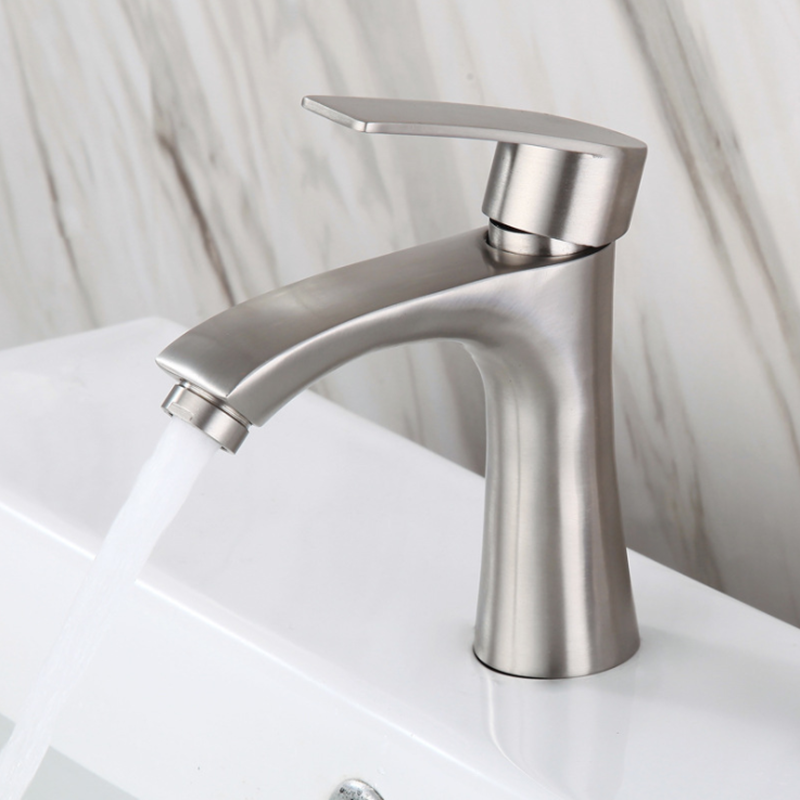 Stainless Steel Bathroom Basin Faucet Single Cold Handle Sink Tap With Hoses Lead Free