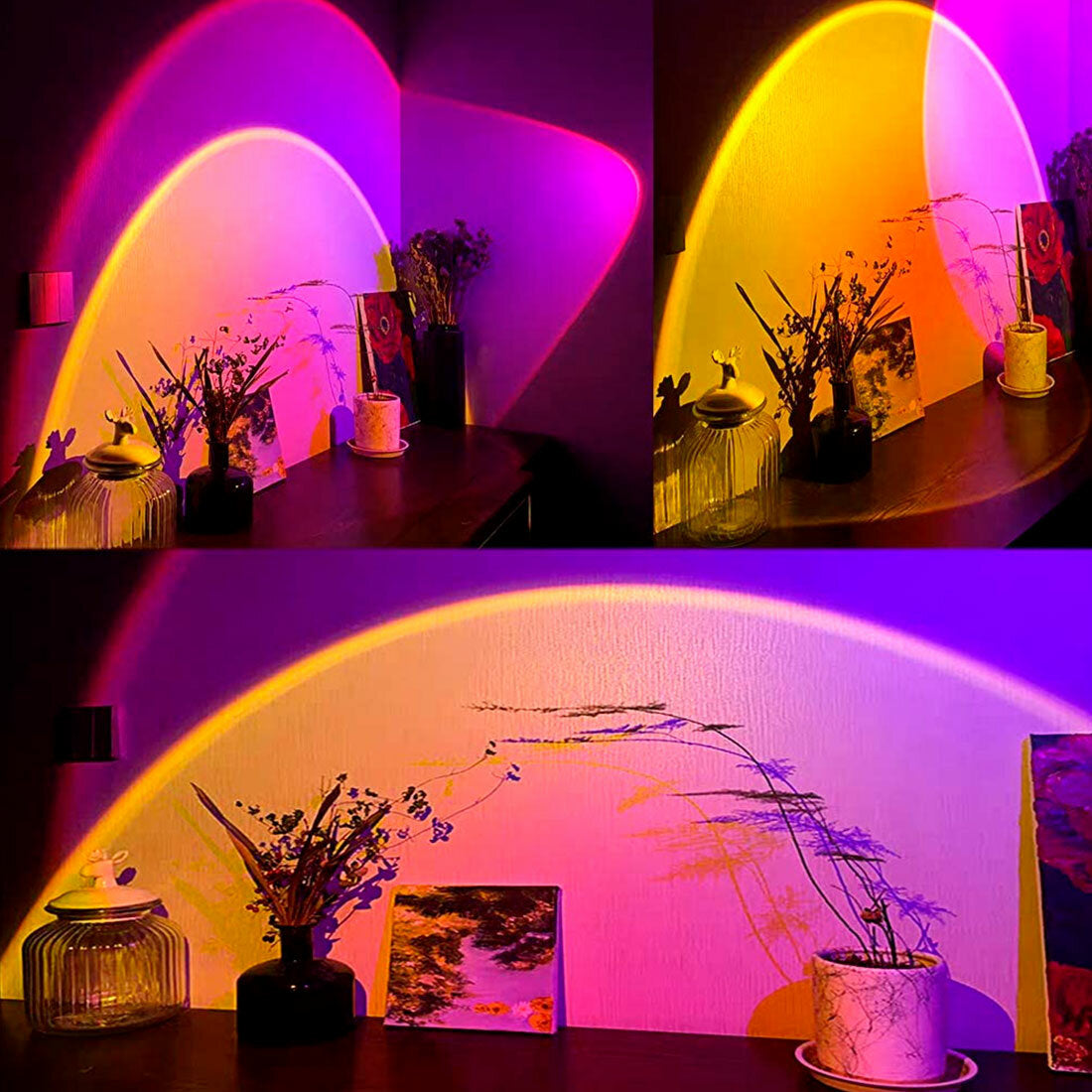 USB Sunset Projection Lamp Aesthetic Table Lamp Anti-glare LED Night Light Romantic Visual Experience Rainbow Projector