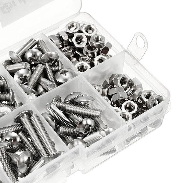 M4SP1 M4 Stainless Steel Phillips Round Head Screws Bolts Nuts Assortment Kit 250Pcs