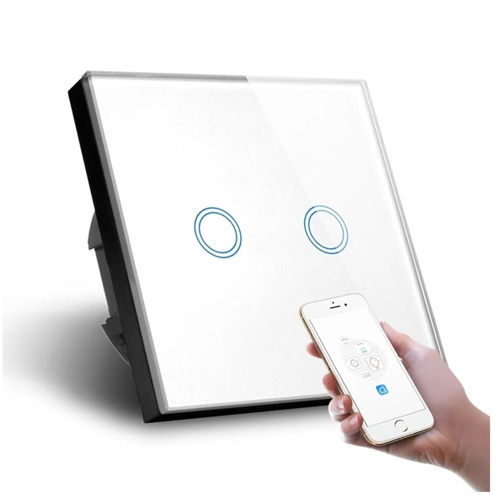 Standard Smart Light Switch WiFi 2 Gang Wireless Touch Sensor Remote Control Smart Switch with Power Statistics Function