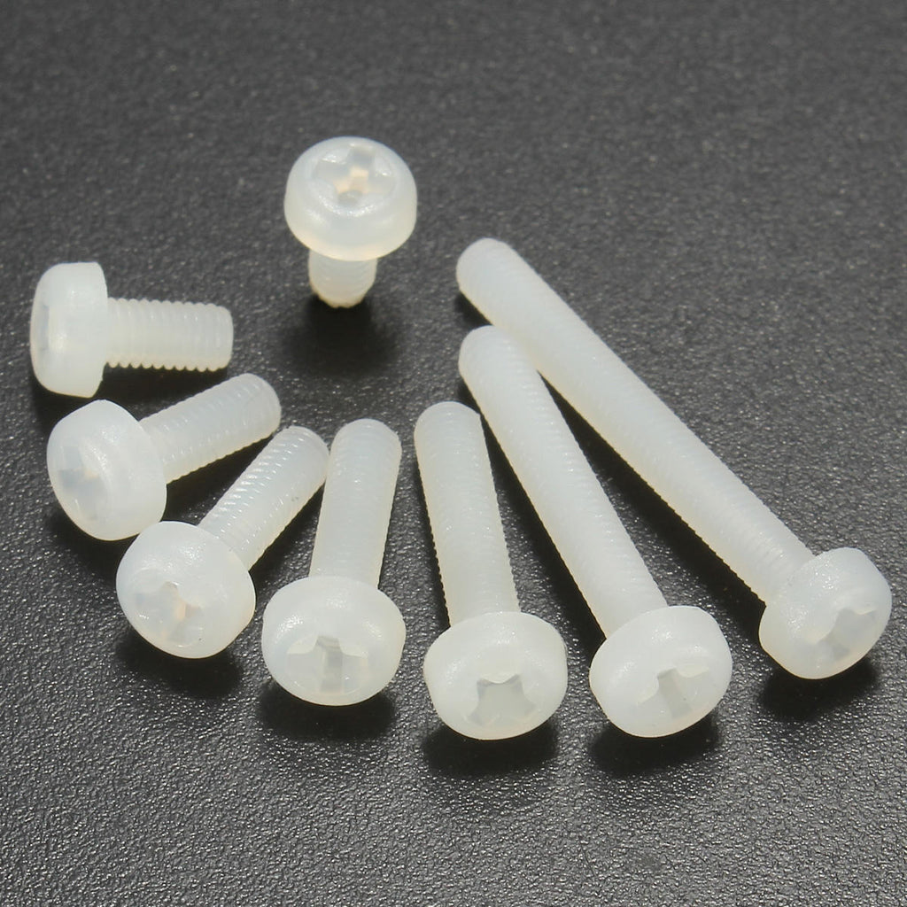 M3NP2 50Pcs M3 White Round Pillips Pan Head Plastic Nylon Screw Bolt 5/6/8/10/12/15/20/25mm Length