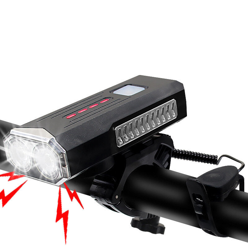 2-in-1 400LM 2xT6 Bike Light 3 Modes Adjustable USB Charging Bicycle Front Lamp 6 Modes 120dB Horn with Mount Holder