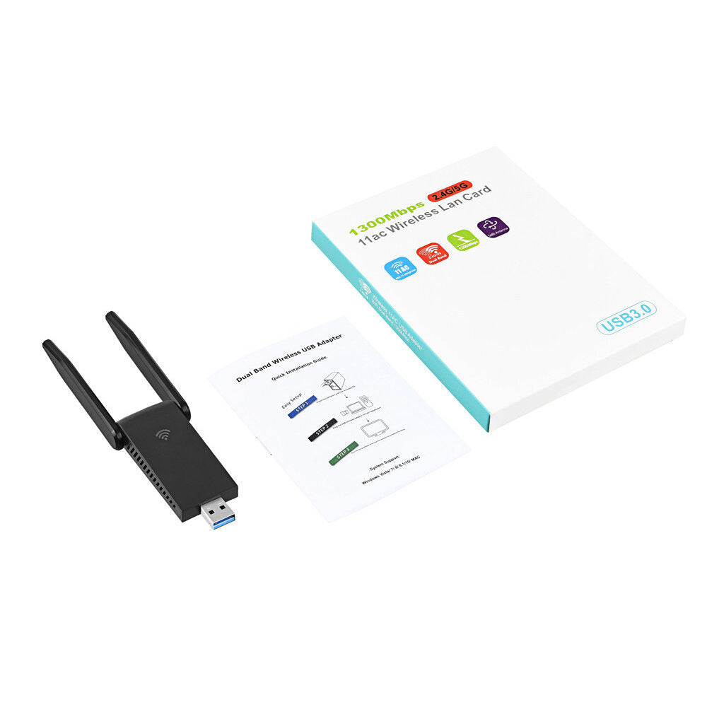 1300Mbps USB3.0 WiFi Adapter 802.11ac Dual Band 2* 5dBi Antenna Wireless Network Card WiFi Dongle Transmitter Receiver