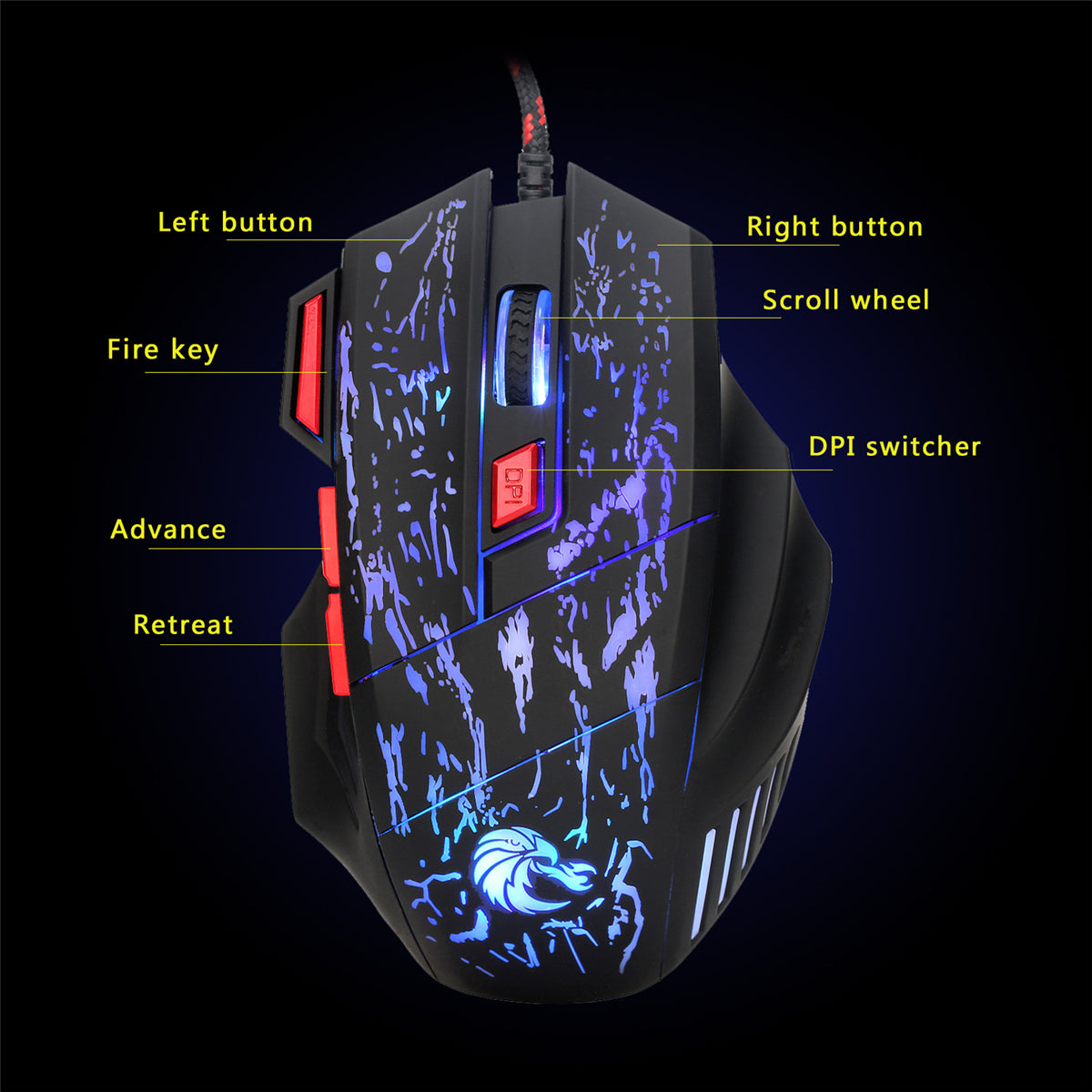 Russian Wired Gaming Keyboard & Mouse Set 104 Keys Rainbow Backlit Punk Keycaps Mechanical Feel Keyboard 5500DPI 7 Buttons Computer Mouse