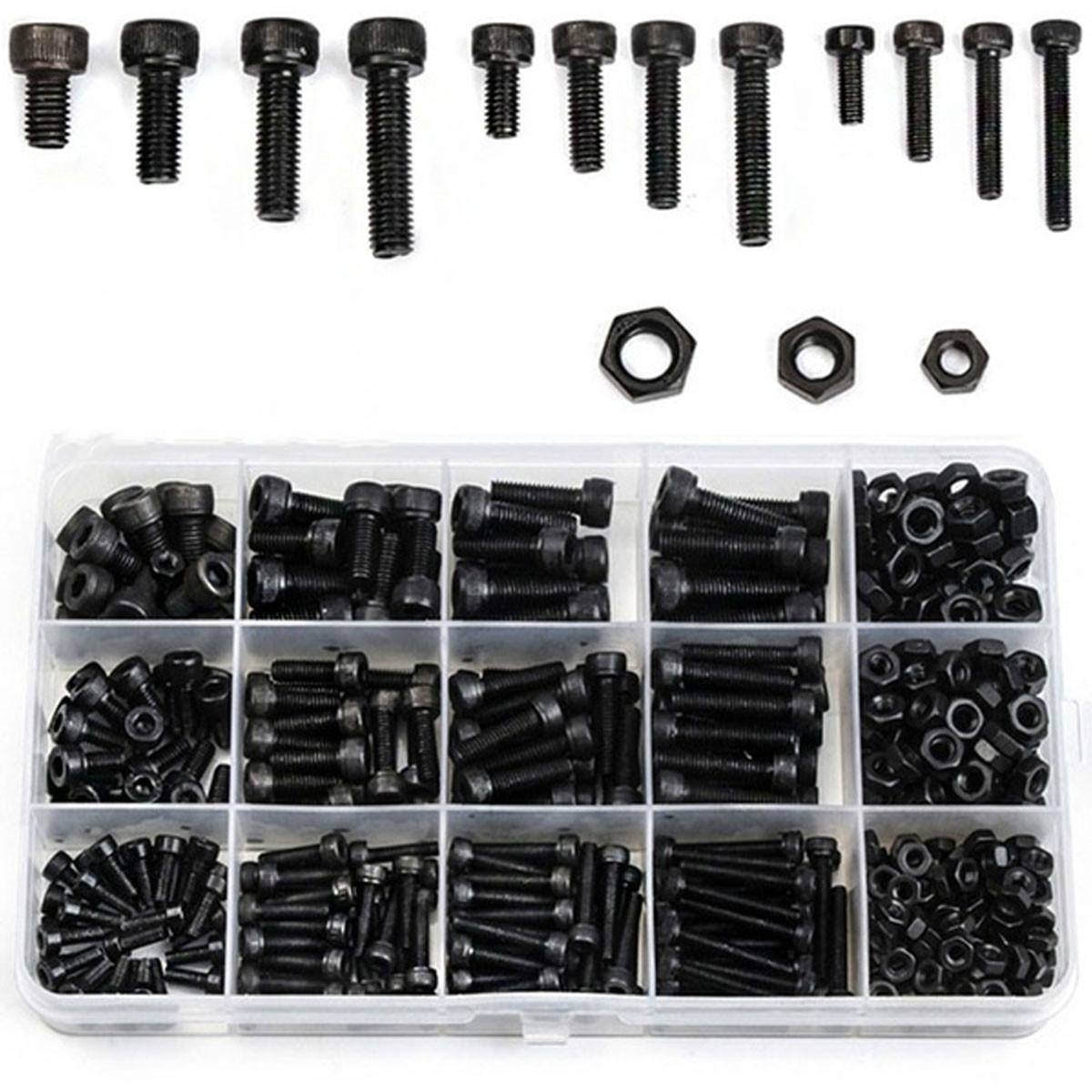 500Pcs Hex Socket Head Screw M3 M4 M5 Cap Bolts and Nuts Carbon-Steel Kit