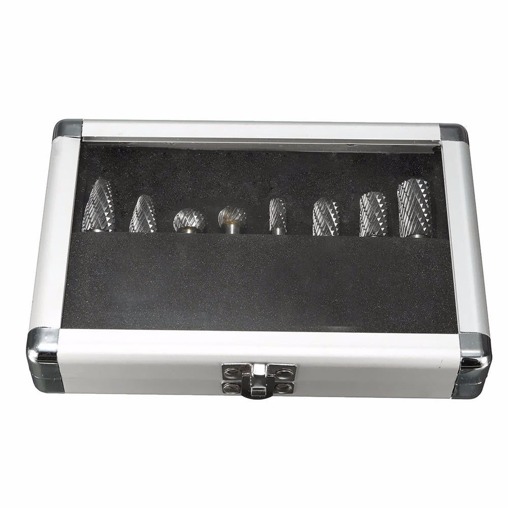 8pcs 1/4 Inch Shank Double Cut Carbide Rotary Burr Die Grinder Grinding Head Bit Tool Set