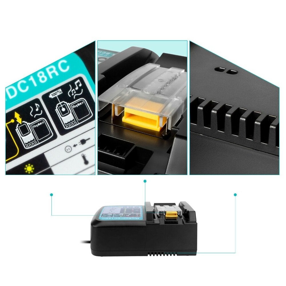 Li-ion Battery Charger 2/6/6.5A EU Plug Charging Current For Makita 14.4V-18V BL1830 BL1430 DC18RC Power Tool Battery
