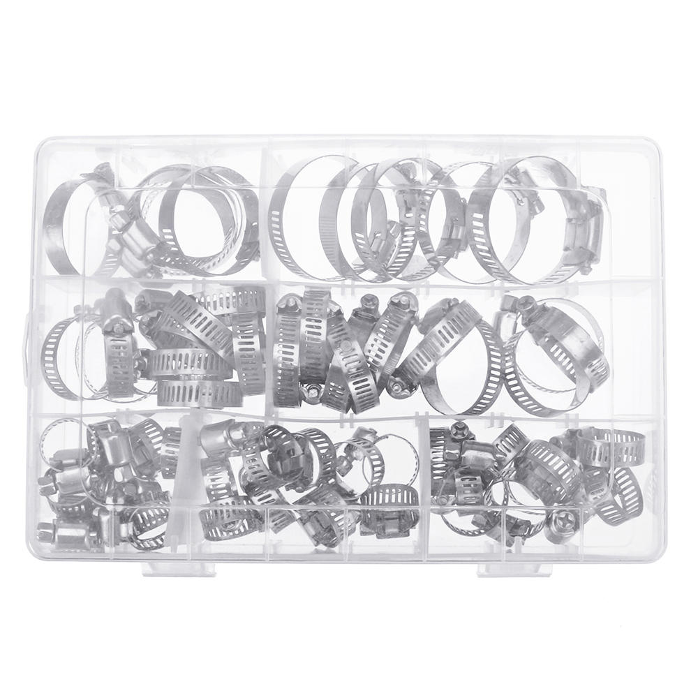 60Pcs Fuel Injection Hose Line Clamp Stainless Steel Adjustable Worm Gear Clamp Assortment