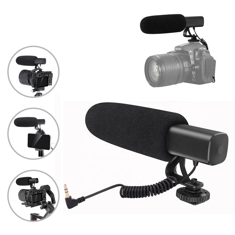Video Recording Microphone with Shock Mount&Spring Cable for Nikon SLR Camera Phone Vlog Interview Mic