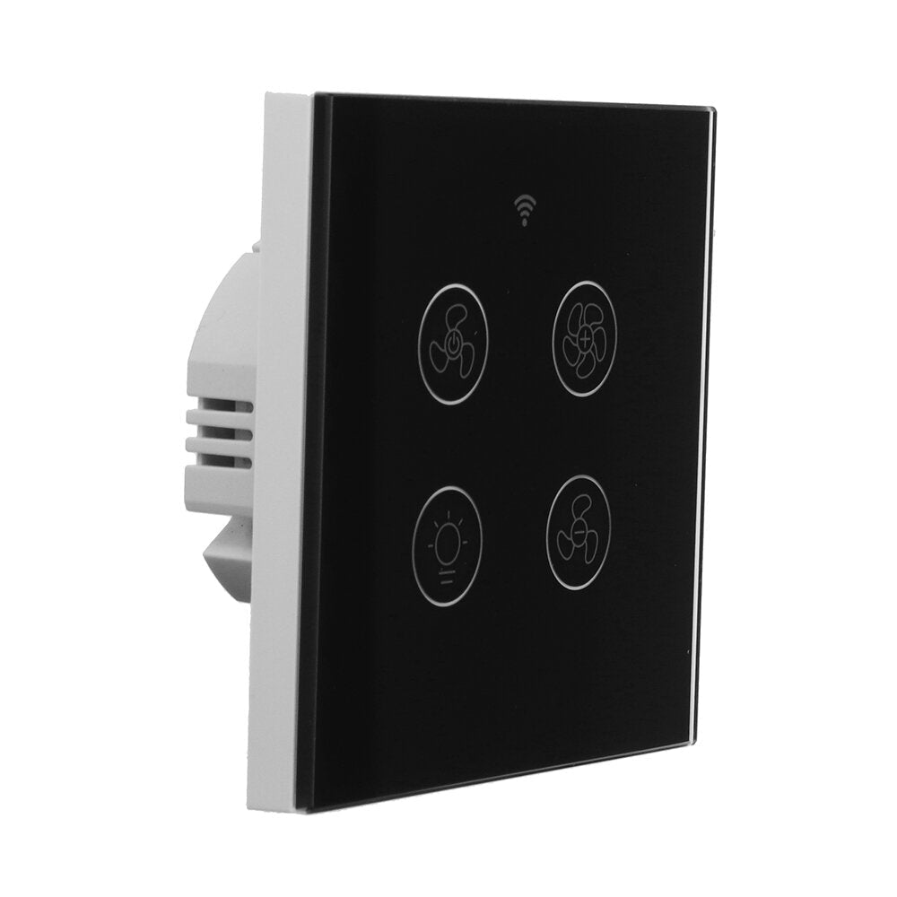 Black WiFi+RF EU Smart Ceiling Fan Light Switch 2/3 Way Control Smart Life/Tuya APP RF Remote Speed Control Work with Alexa Google Home