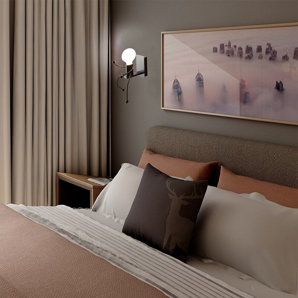 Creative Funny Modern Iron People Jumping Wall Light Hanging Chandelier Fixtures Iron Art Bedside Lamp Black/White Bulb Not Include