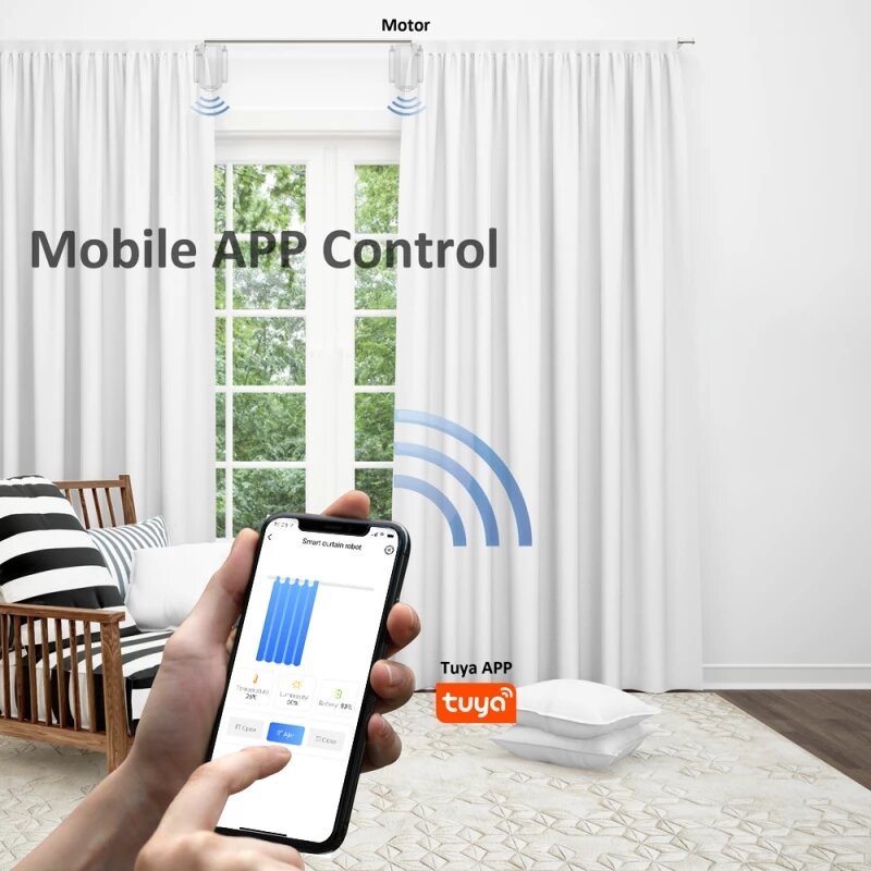 Smart Curtains Bluetooth Wireless Automatic Curtain Opener Rechargeable Switchbot Curtain Robot Curtains Remote Control Alexa Google Home