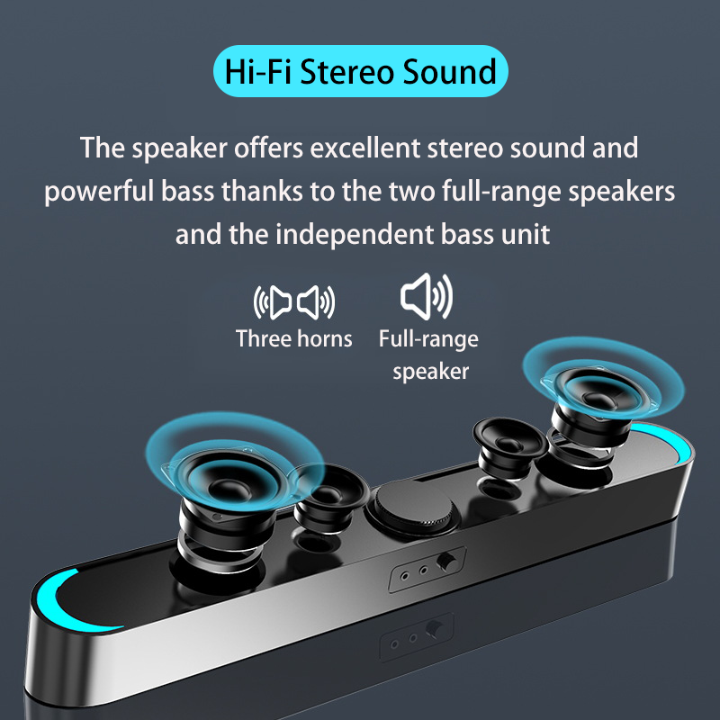 Bluetooth 5.0 Speaker 2.1 Channel Wireless Soundbar Subwoofer with Independent Heavy Bass Unit Hi-Fi Stereo Sound for Laptop PC Theater TV Aux 3.5mm
