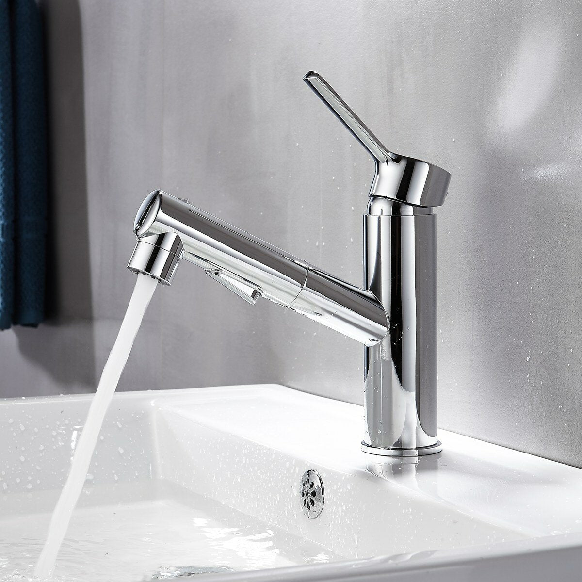 Bathroom Basin Faucet with Pull Out Sprayer Fountain Brushed Nickel Hot Cold Mixer Tap Updated Three Modes Sprayer