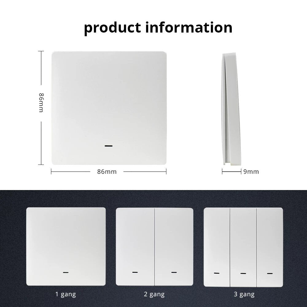 Wireless Switch Battery Wall Remote with Push Button 1 2 3 4 Gangs