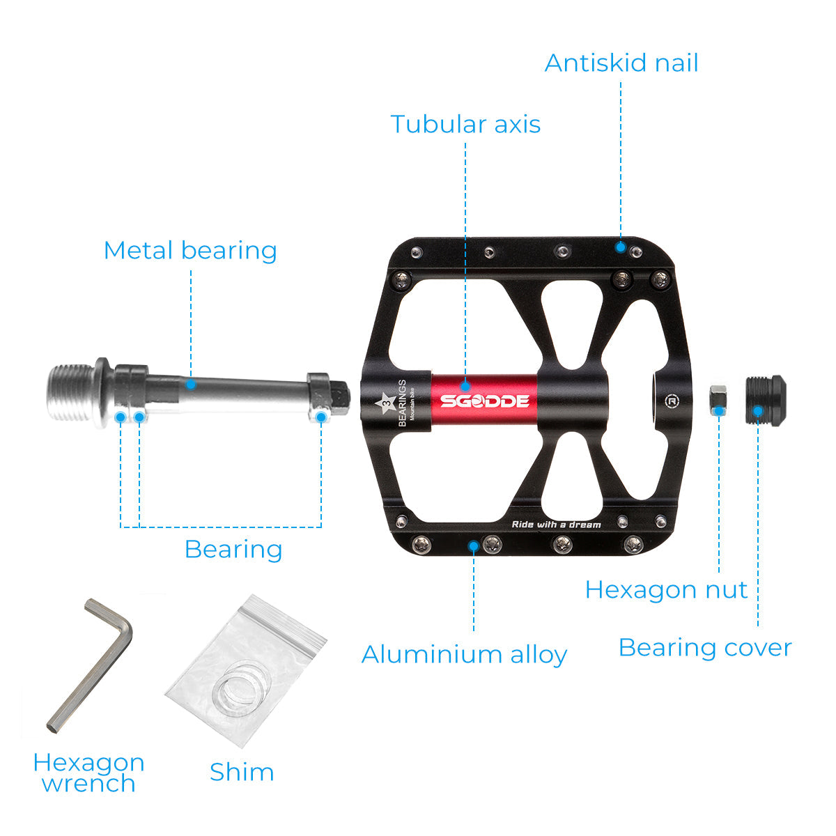 1Pair Bicycle Pedals 3 Bearings Platform Bicycle Flat Non-Slip Outdoor Cycling Flat Pedals