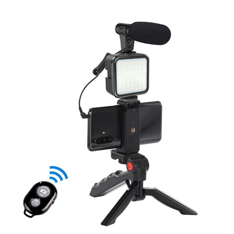 Vloggging Kits Professional Photography Set with microphone LED Fill Light Tripod Cell Phone Holder Clip for Vlogging YouTube Live Recording