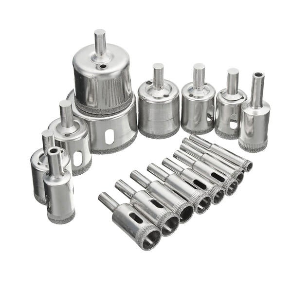 15Pcs 6-50mm Diamond Hole Saw Drill Bit Set 100 Grits Tile Ceramic Glass Marble Bits