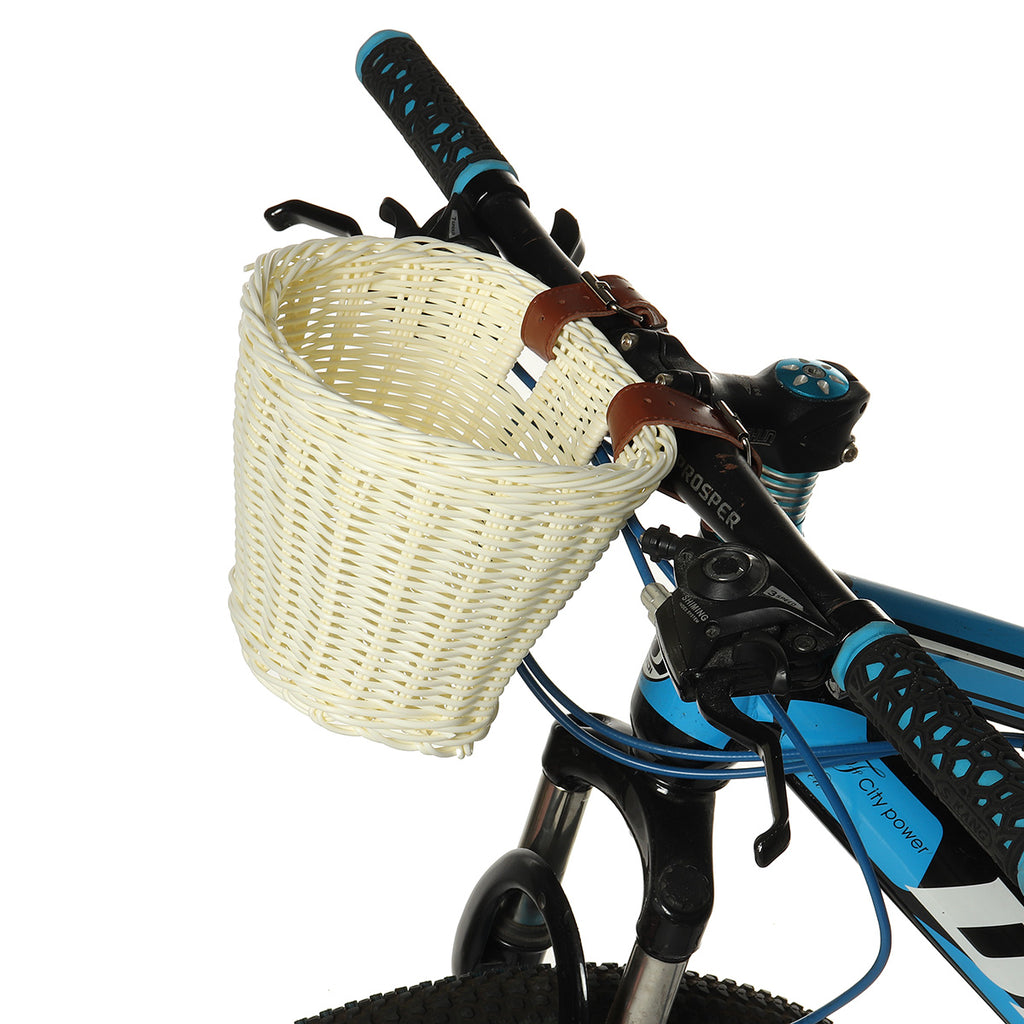 Kids Children's Rattan Bicycle Bike Front Basket Leather Strap Shopping Storage