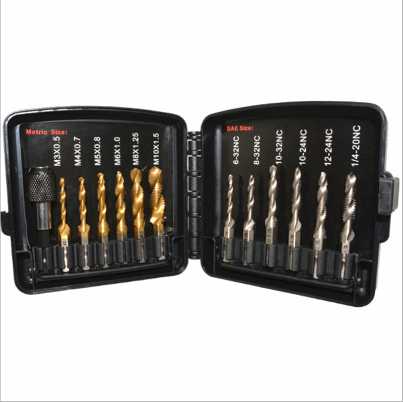 13pcs M3-M10 Metric Screw Thread Tap Drill Bits Set Hex Shank Bit Compound Hand Tools with Joint Rod