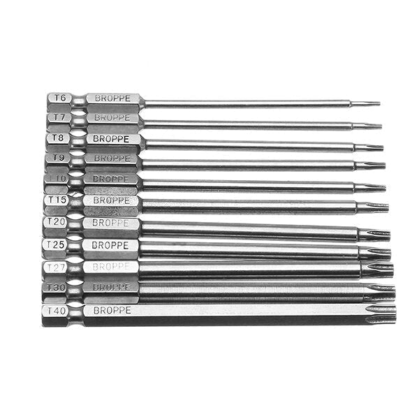 11pcs T6-T40 100mm Magnetic Torx Screwdriver Bits 1/4 Inch Hex Shank