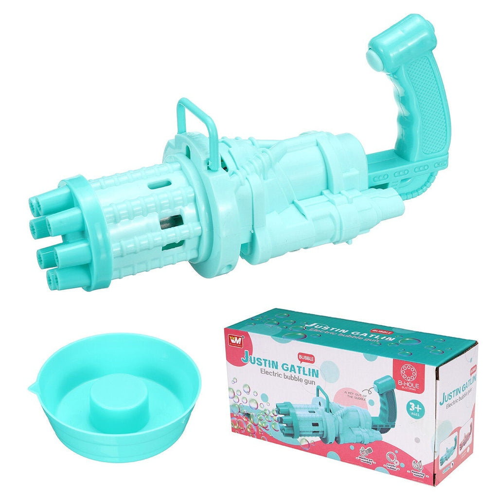 2 IN 1 Multi-color Electric Bubble Machine Maker & Mini Fan One Key 8-hole Output Toy for Kids Play Gift