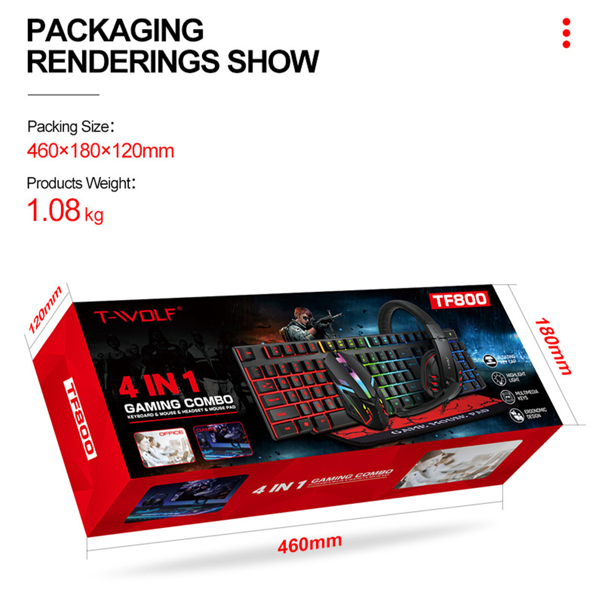4Pcs Gaming Devices Set 104 Keys LED Backlit Gaming Keyboard 1200DPI Mouse 3.5mm Wired 50mm Driver Headset Anti-slip Mouse Pad Combo