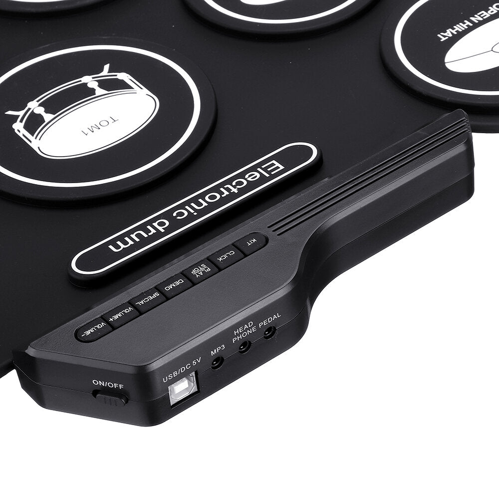 9 Pads Electronic Drum Portable Roll Up Drum Kit USB MIDI Drum with Drumsticks Foot Pedal for Beginners