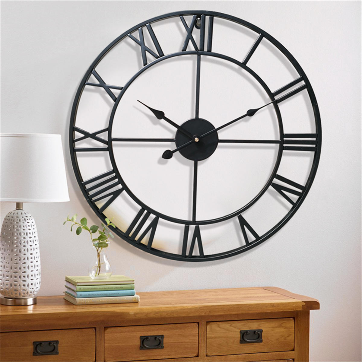 40cm/50cm Large Metal Skeleton Wall Clock Antique gold Home Decor Round Living Room