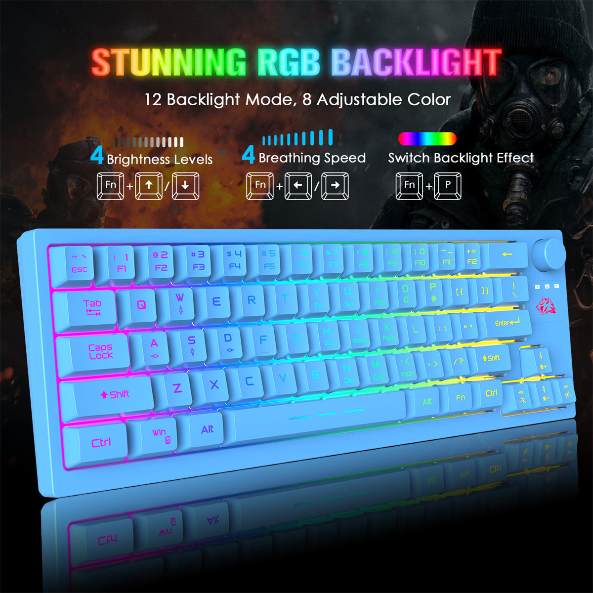 64-Keys Translucent RGB Gaming Wireless Keyboard with Adjustable Mouse Pad for PC Laptop Gamer