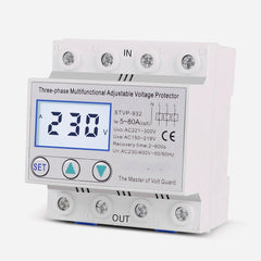 Industrial Three Phase AC 380V 80A Adjustable Surge Voltage Protector Automatic Recovery Over Under Voltage Potective Device