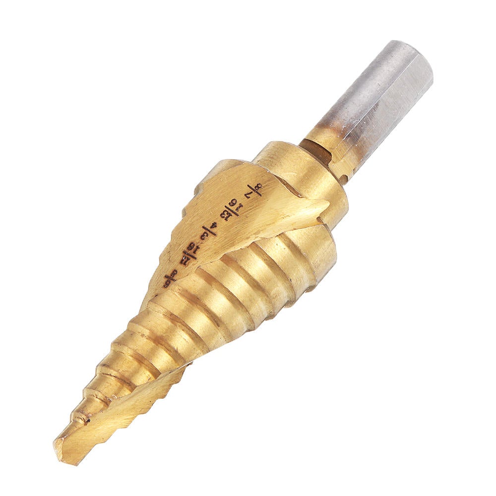 6pcs 1/8 to 1-3/8 Inch Step Drill Titanium Spiral Grooved Step Drill Bit Set with Automatic Center Punch and Aluminum Case