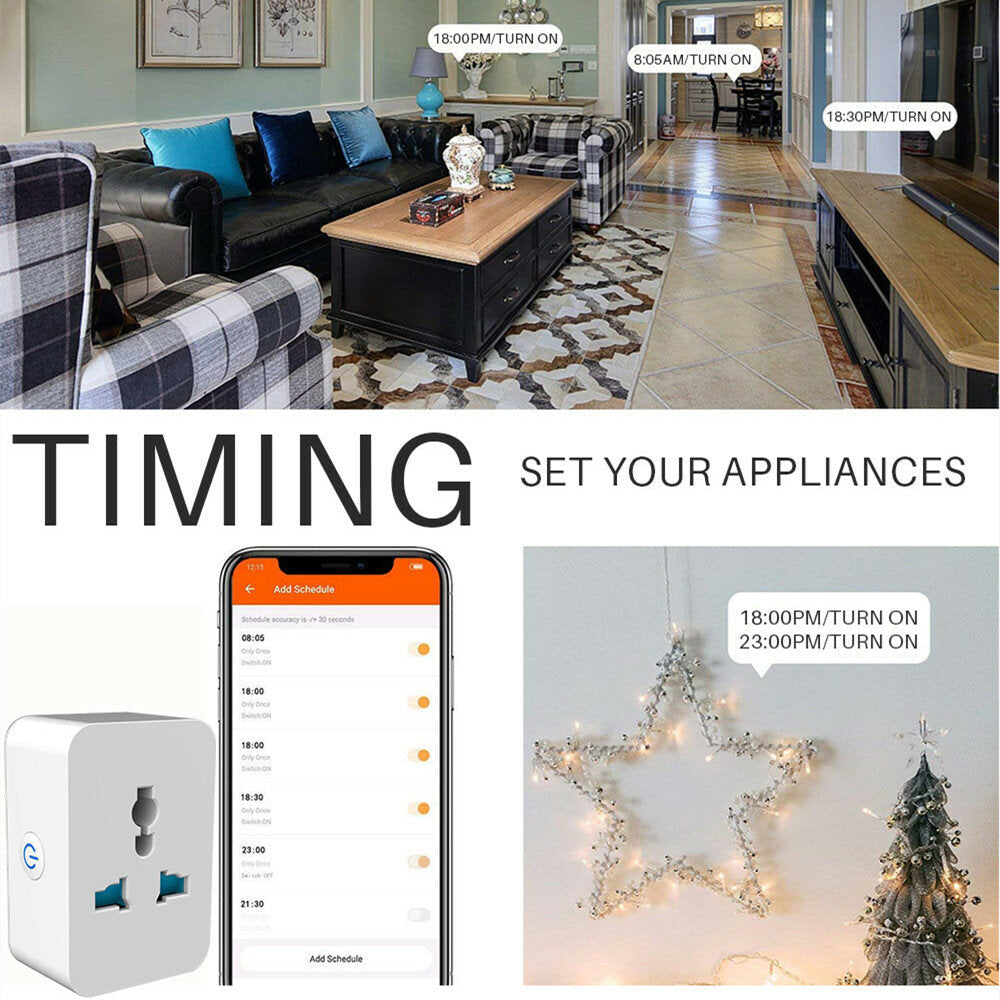 Wifi Bluetooth Socket 10A 15A Switch Plug APP Control Timing Function Power Saving Remind Smart Sensor