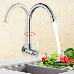 Wall Mount Kitchen Sink Faucet 360 Degree Rotation Single Cold Tap
