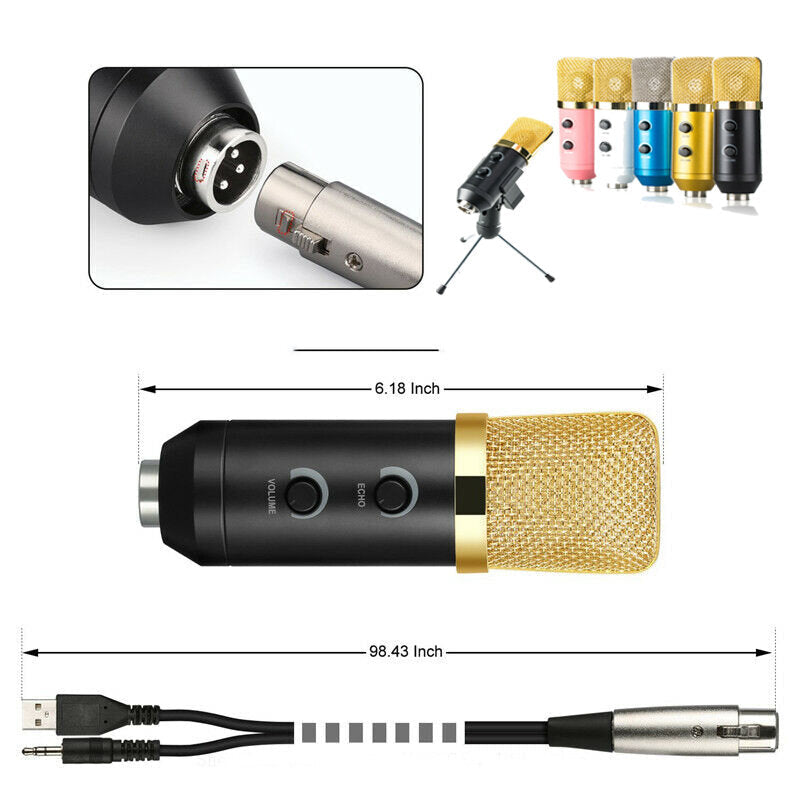 Wired microphone USB Condenser Sound Recording Mic with Reverb Broadcast Live Microphone Tripod Stand