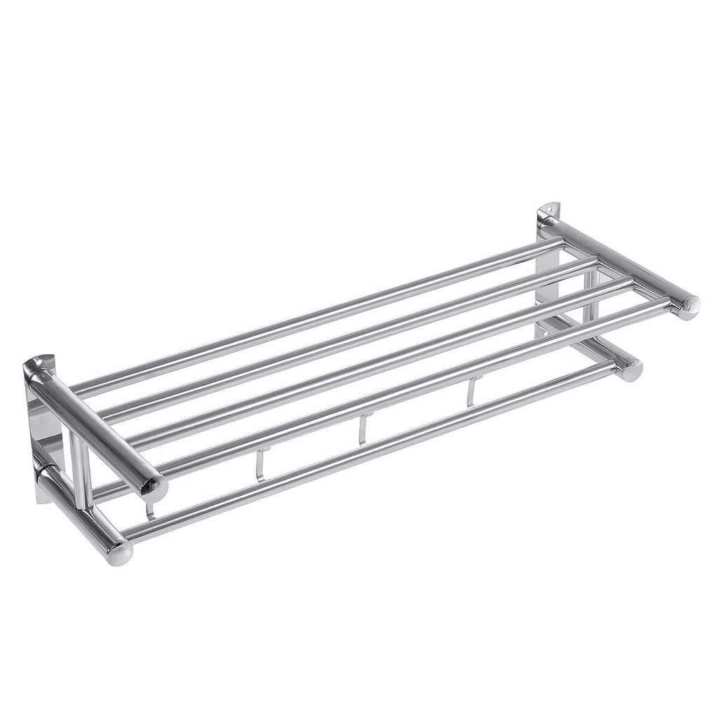 Stainless Steel Perforated Towel Rack Double Shelf Strong Bearing Capacity For Home Hotel