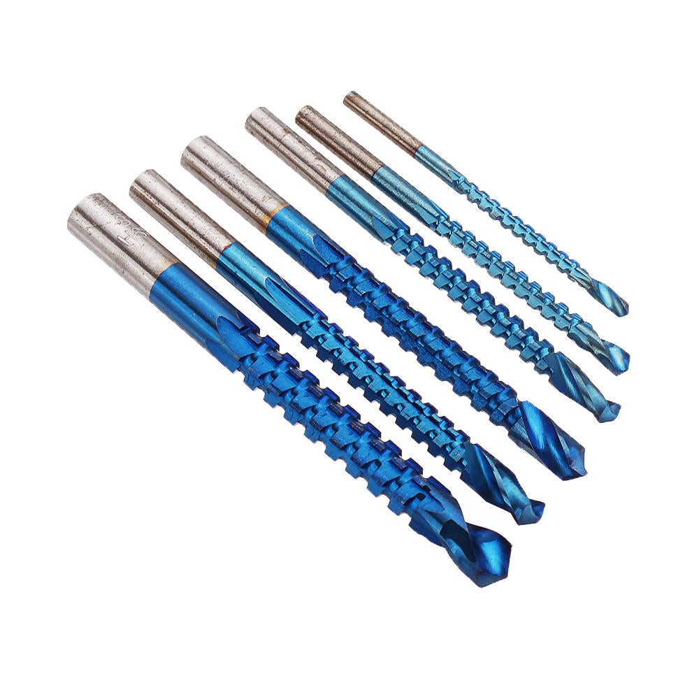 6Pcs 3-8mm Blue Nano Coated Grooving Drill HSS Drill Bit Plastic Metal Hole Grooving