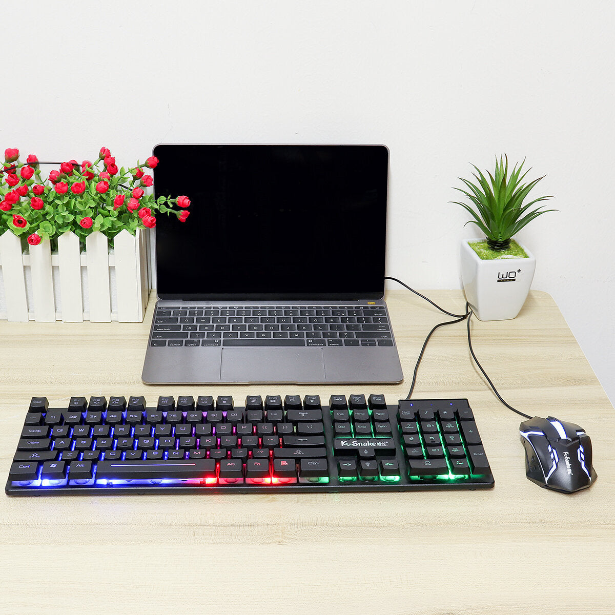 Wired Keyboard & Mouse Set 104 Keys USB Wired Gaming Luminous LED Backlight Keyboard Mouse Combo Home Office Kit for Laptop Computer PC