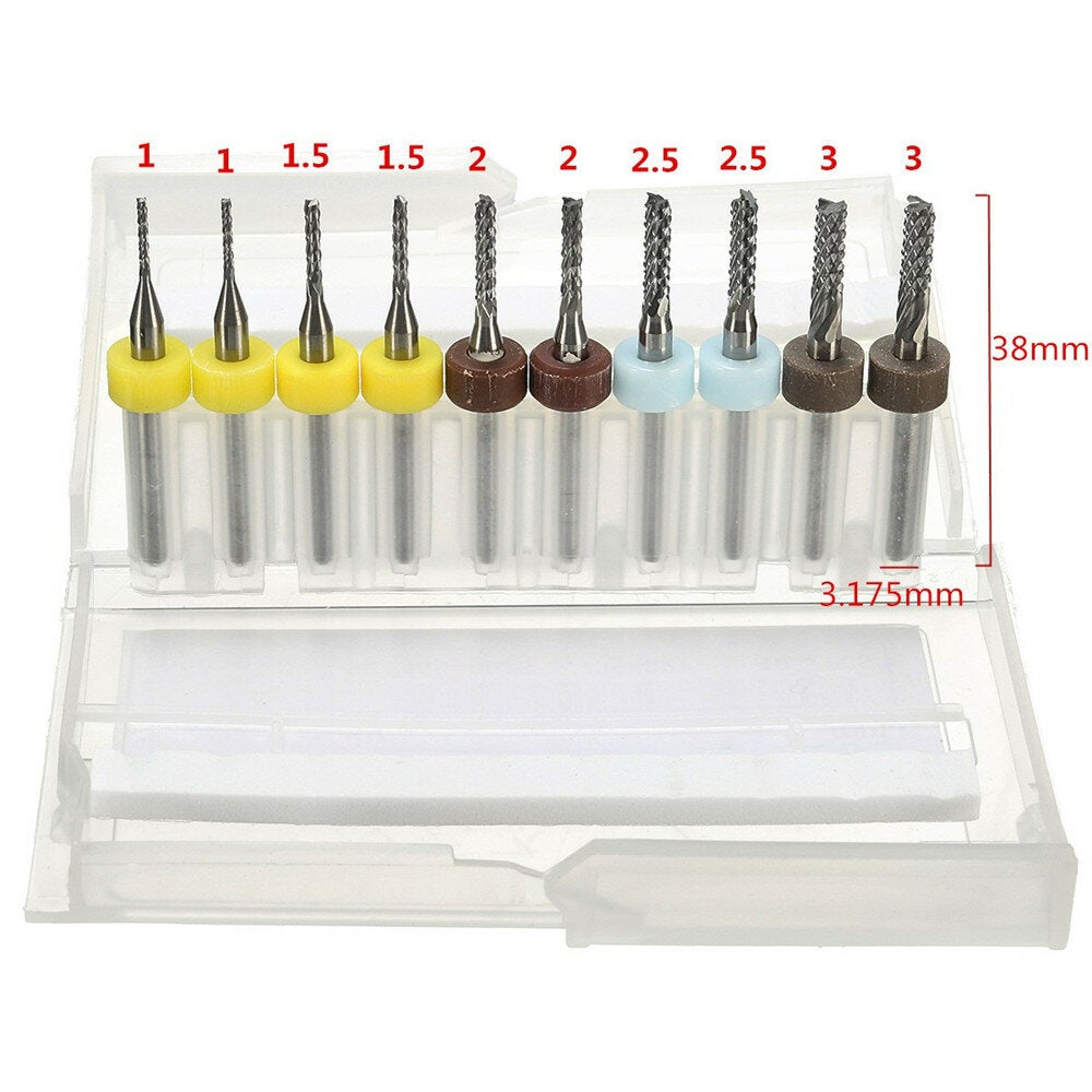 10pcs 1/1.5/2/2.5/3mm Carbide End Mill Cutter PCB Drill Bit